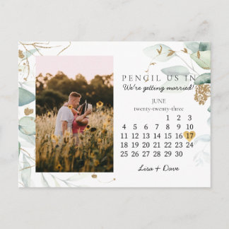 Save the Date June 2023 Botanical Elegant Gold Postcard