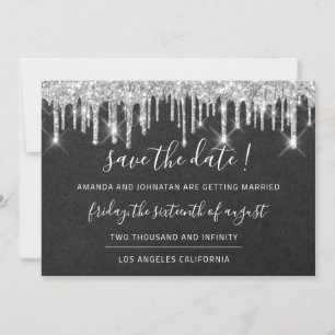 Save The Date Kraft Silver Grey Drip Graphite