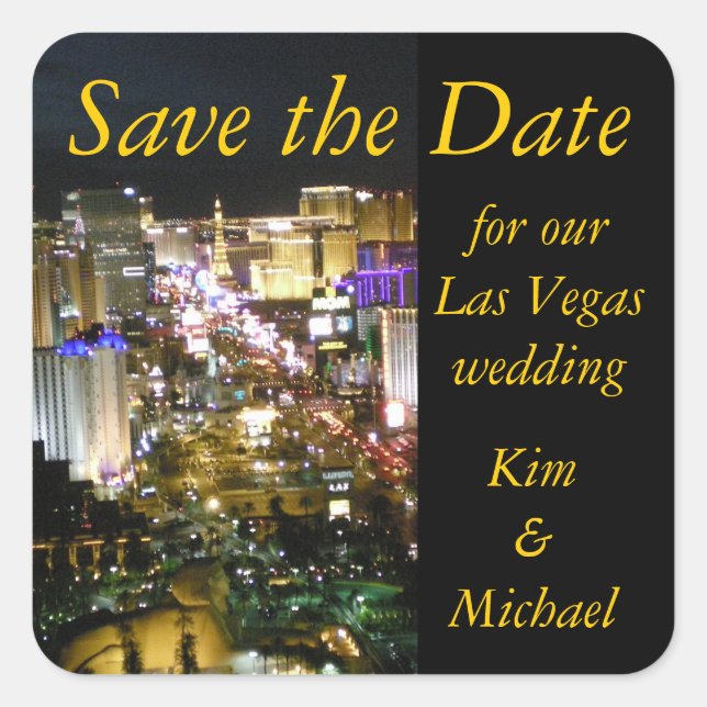 Save the Date Las Vegas Bride and Groom Square Sticker (Front)