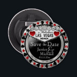 Save the Date Las Vegas - Silver & Red Bottle Opener<br><div class="desc">Are you getting married soon? A fun and unique way to announce your wedding plans. Save the Date for your Wedding a Bottle Opener ready for you to personalise. Featuring the words "Save the Date" in a Las Vegas Style in faux metallic Silver, Red and Black design. ✔Note: Not all...</div>
