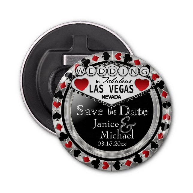 Save the Date Las Vegas - Silver & Red Bottle Opener (Front)