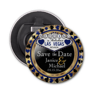Save the Date Las Vegas Style - Dark Blue  Bottle Opener
