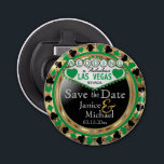 Save the Date Las Vegas Style - Green  Bottle Opener<br><div class="desc">Are you getting married soon? A fun and unique way to announce your wedding plans. Save the Date for your Wedding a Bottle Opener ready for you to personalise. Featuring the words "Save the Date" in a Las Vegas Style in faux metallic gold, green and black design. 📌If you need...</div>