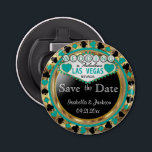 Save the Date Las Vegas Style - Teal Bottle Opener<br><div class="desc">Bottle Opener. Are you getting married soon? A fun and unique way to announce your wedding plans. Save the Date for your Wedding a Bottle Opener ready for you to personalise. Featuring the words "Save the Date" in a Las Vegas Style in faux metallic gold, teal and black design. 📌If...</div>