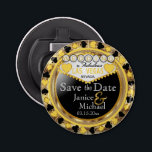 Save the Date Las Vegas Style - Yellow  Bottle Opener<br><div class="desc">Are you getting married soon? A fun and unique way to announce your wedding plans. Save the Date for your Wedding a Bottle Opener ready for you to personalise. Featuring the words "Save the Date" in a Las Vegas Style in faux metallic gold, yellow and black design. ✔Note: Not all...</div>