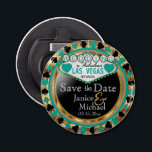 Save the Date Las Vegas  - Teal Bottle Opener<br><div class="desc">Bottle Opener. Are you getting married soon? A fun and unique way to announce your wedding plans. Save the Date for your Wedding a Bottle Opener ready for you to personalise. Featuring the words "Save the Date" in a Las Vegas Style in faux metallic gold, teal and black design. 📌If...</div>