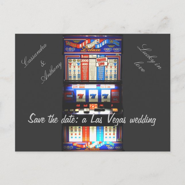 Save the Date Las Vegas Wedding Slot Machine Announcement Postcard (Front)