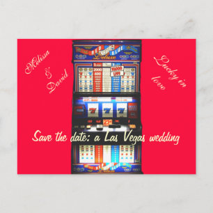Save the Date Las Vegas Wedding Slot Machine Red Announcement Postcard