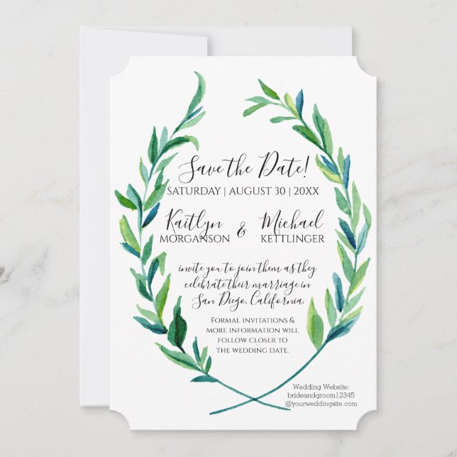 Save the Date Laurel Wreath Olive Leaf Branch Art (Front)