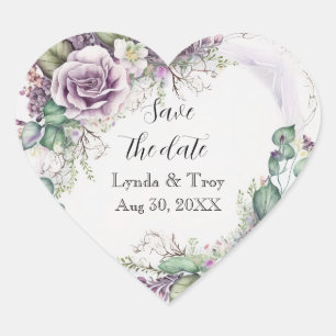 Save the Date Lavender  Elegant Classic Vintage Heart Sticker