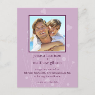 Save the Date Lavender Hearts Photo Postcard