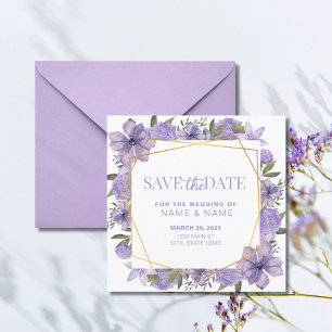 Save The Date Lavender Purple Gold Floral Wedding  Invitation