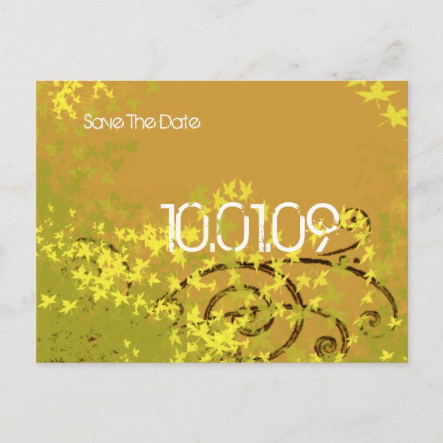 Save the Date- Leaf Swirls - Announcement Postcard (Front)