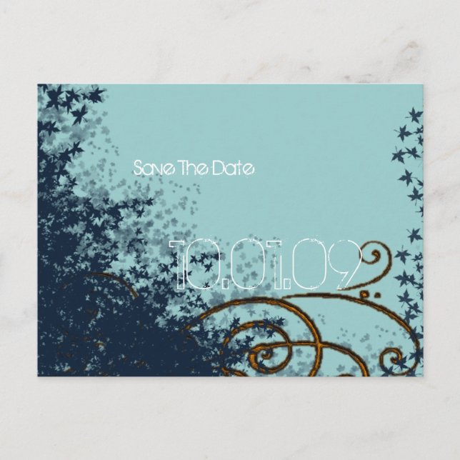 Save the Date- Leaf Swirls - Announcement Postcard (Front)