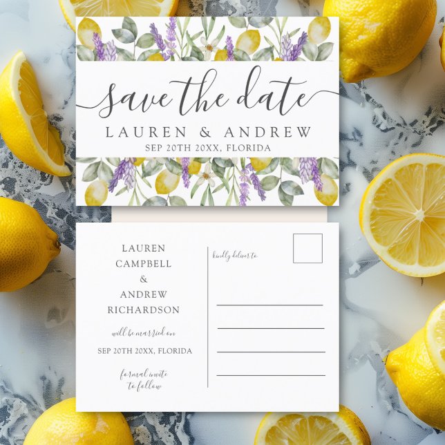 Save the Date Lemons & Lavender Wedding  Postcard (Creator Uploaded)
