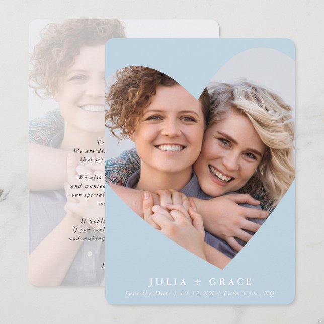 SAVE THE DATE lgbtq modern photo heart baby blue Invitation (Front/Back)