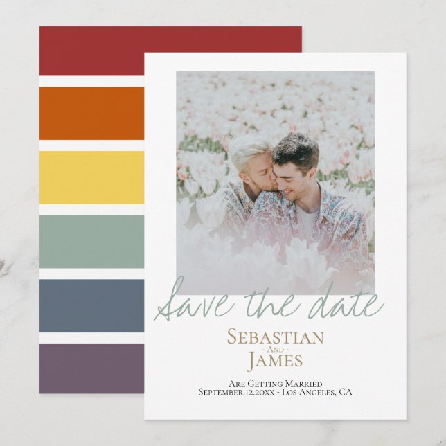 Save The Date LGBTQ Rainbow Personalised Photo (Front/Back)