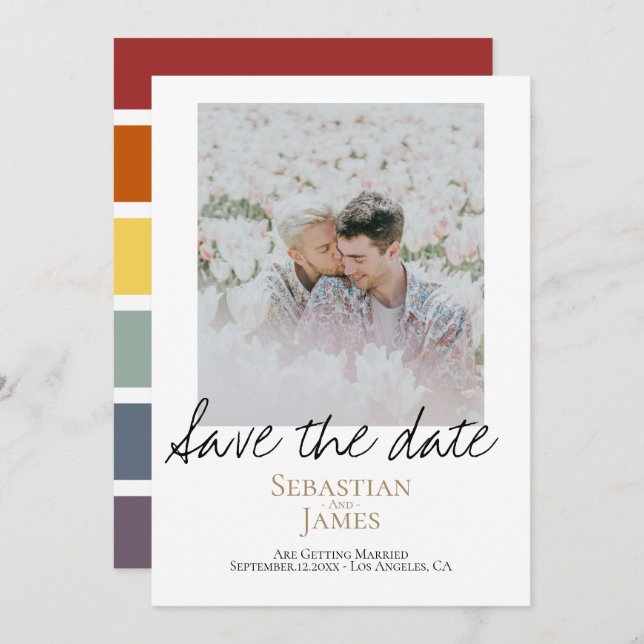 Save The Date LGBTQ Rainbow Personalised Photo (Front/Back)