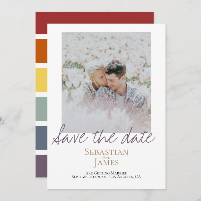 Save The Date LGBTQ Rainbow Personalised Photo (Front/Back)