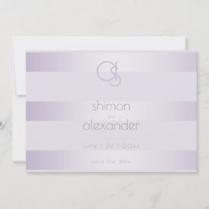 Save the Date Lilac Shimmer Stripes Monogram