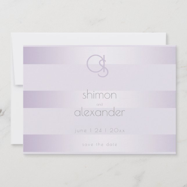 Save the Date | Lilac Shimmer Stripes Monogram (Front)