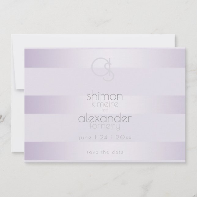 Save the Date | Lilac Shimmer Stripes Monogram (Front)