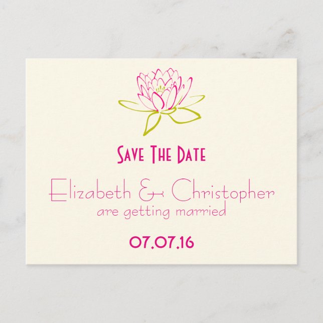 Save The Date Lotus Flower / Water Lily Announcement Postcard (Front)
