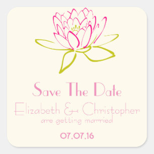 Save The Date Lotus Flower / Water Lily Square Sticker