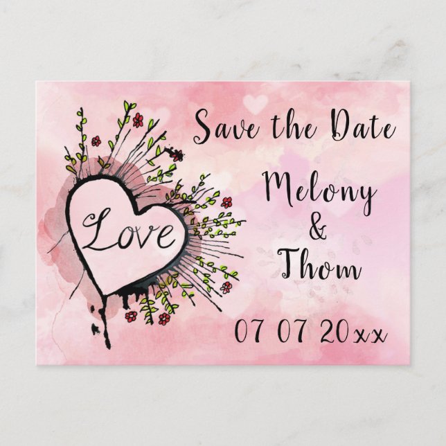 Save the Date Love and Hearts Postcard (Front)