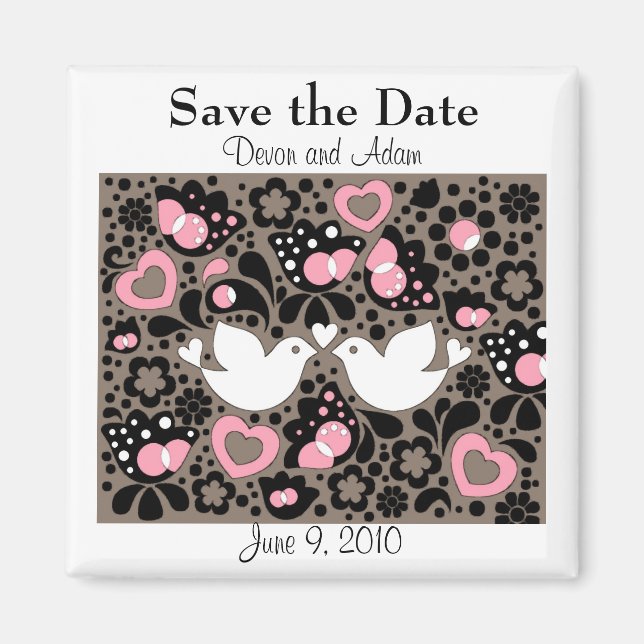 Save the Date Love Birds Wedding Magnet (Front)