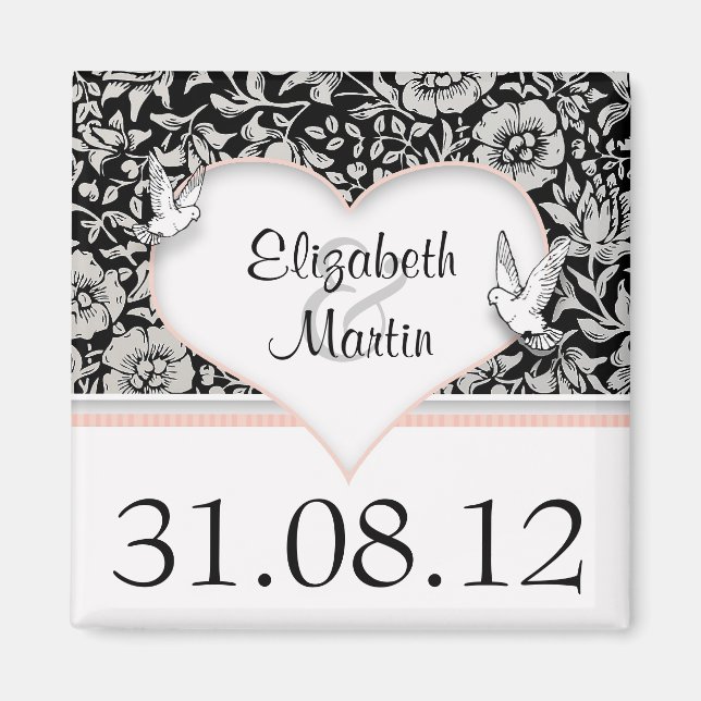 save the date love doves love birds damask magnets (Front)