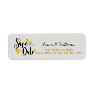 Save The Date Love Golden Heart Shape Brushed Return Address Label