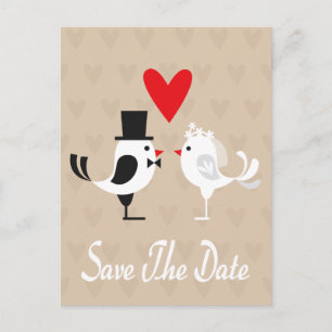 Save The Date Lovebirds & Hearts Tan Postcard