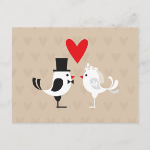 Save The Date Lovebirds & Hearts Tan Postcard
