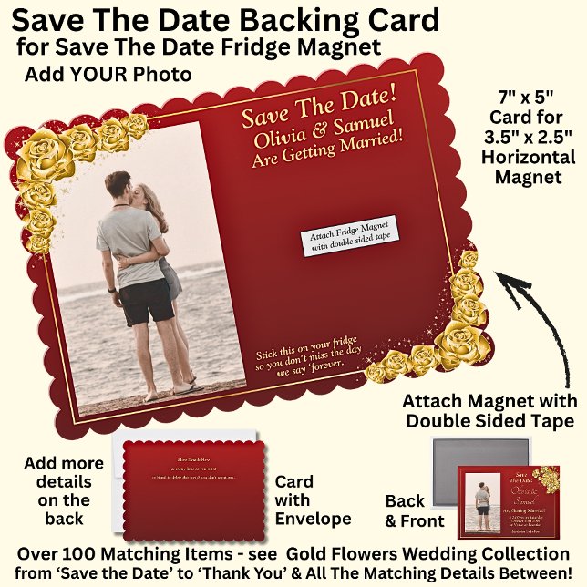 Save The Date, Magnet Backing Card Gold Flowers (Creator Uploaded)