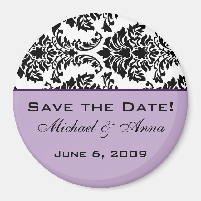 Save The Date Magnet Baroque Black & Purple (Front)