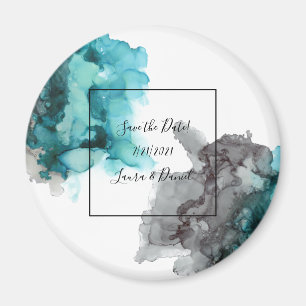 save the date magnet black, gray, teal, blue