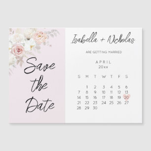 Save the Date Magnet Calendar with Pink Flowers