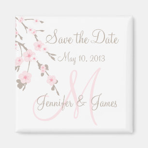 Save the Date Magnet Cherry Blossoms with Monogram