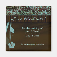 Save the Date Magnet floral damask blue brown