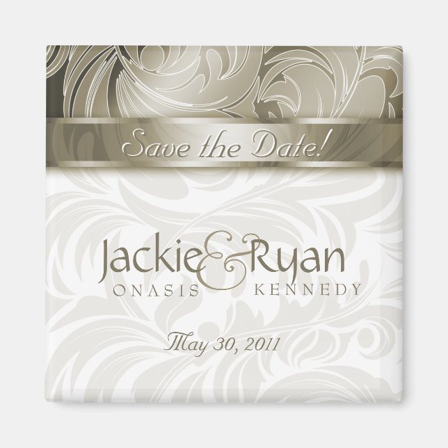 Save the Date Magnet Floral Leaf Gold 2 (Front)