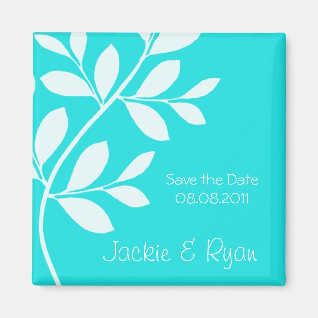Save the Date Magnet Leaf Branch Blue (Front)