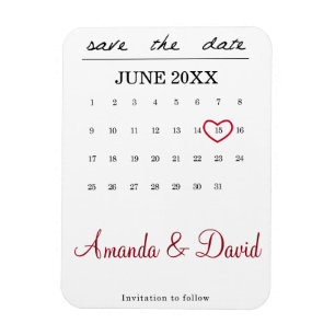 Save the Date Magnet - month calendar heart