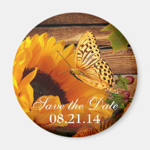 Save the Date Magnet Rustic Country Fall Sunflower