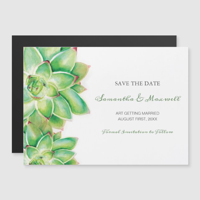 Save The Date Magnet, Succulent Magnetic Invitation (Front/Back)