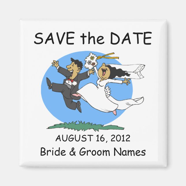 Save the Date Magnet Wedding Happy Couple Clipart (Front)