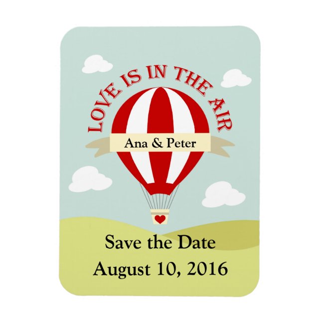 Save the date magnet with hot air balloon (Vertical)
