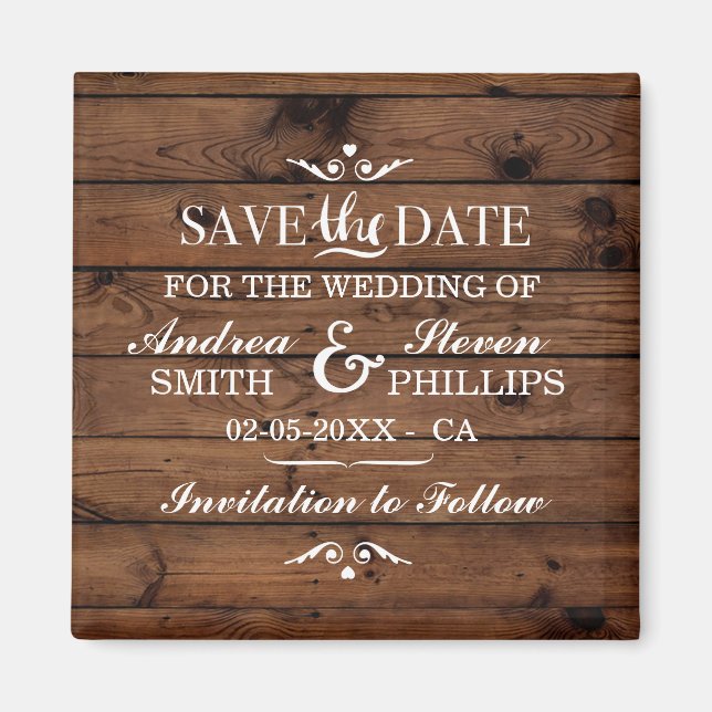 Save The Date Magnet Wood Couple's Wedding (Front)