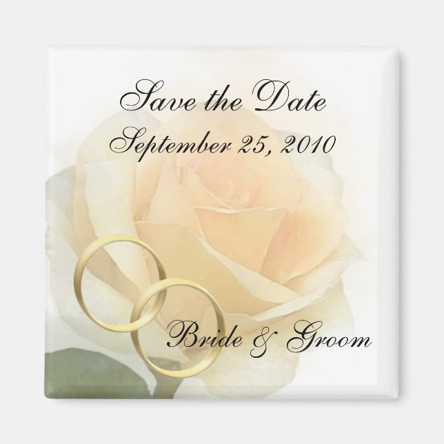 Save the Date Magnet - Yellow Rose w/ Rings (Front)