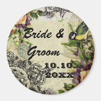 Save the Date Magnet Yellow Song Bird Cage Floral